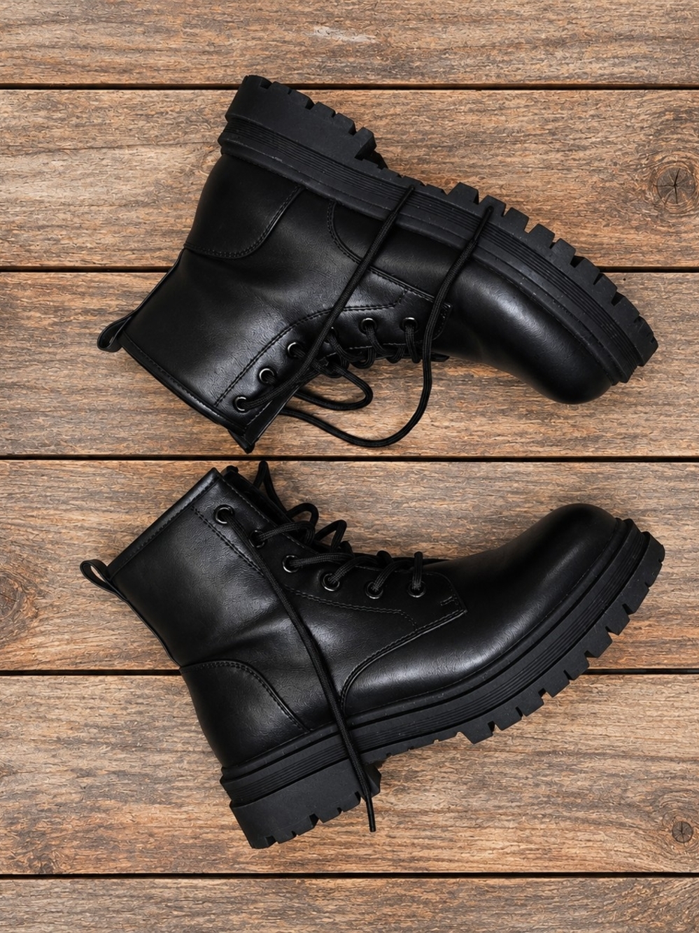Women's Black Lace-Up Combat Boots